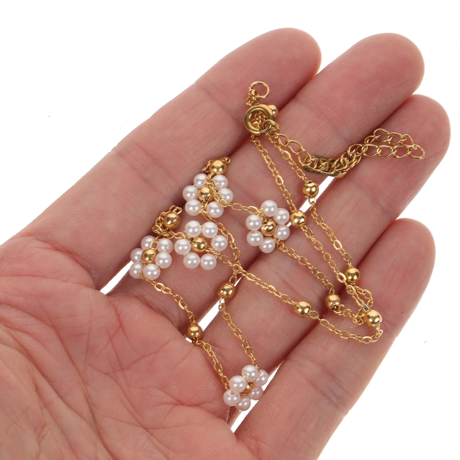 

Small Flower Pearl Necklace Titanium Steel Chain Elegant Clavicle Jewelry Romantic Gift for Women Stylish Pearl Decoration