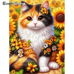 Evershine Diamond Mosaic Cat Animal New Arrival Full Square Round Painting Sunflower Embroidery DIY Handmade