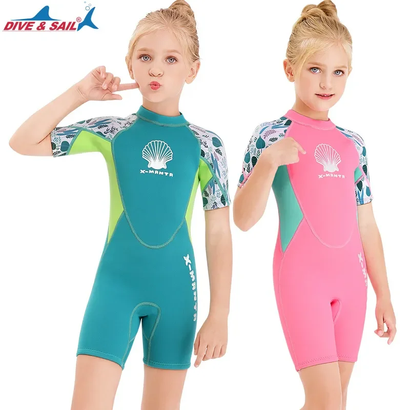 New 2.5MM Childrens Wetsuit One Piece Warm Winter Swimsuit for Girls Short Sleeve Cold Proof Snorkeling Surfing Jellyfish