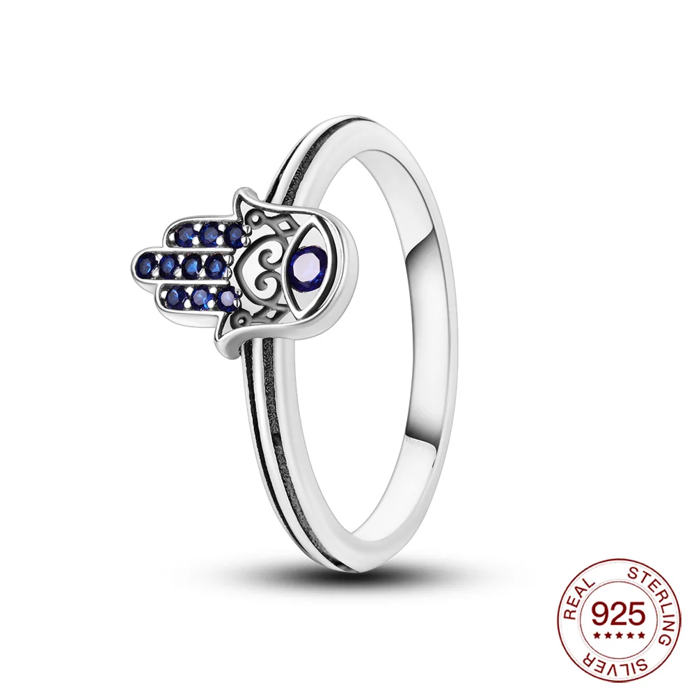 Women's 925 Sterling Silver Blue Evil Eye Stackable Ring