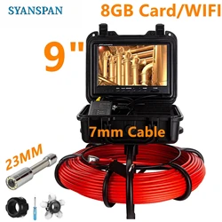 7mm Cable Pipe Inspection Camera,SYANSPAN 9Inch Screen 16GB Video Recording,23MM Drain Sewer Pipeline Endoscope 20/30/50/100M