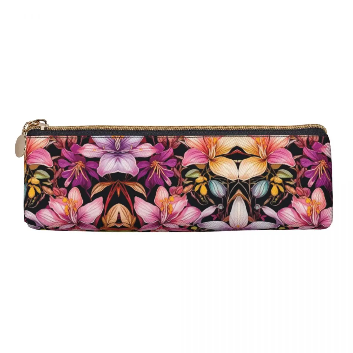 Pink Lily Floral Pencil Case Watercolor Flower Back To School Pencil Cases PU Leather Child Cool College Pen Box School Supplies