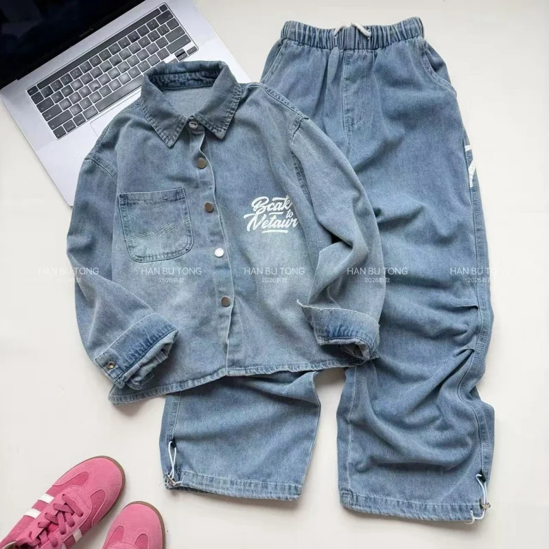 

Girls' Spring and Autumn Outfit2026New stylish children's denim jacket and wide-leg pants two-piece set