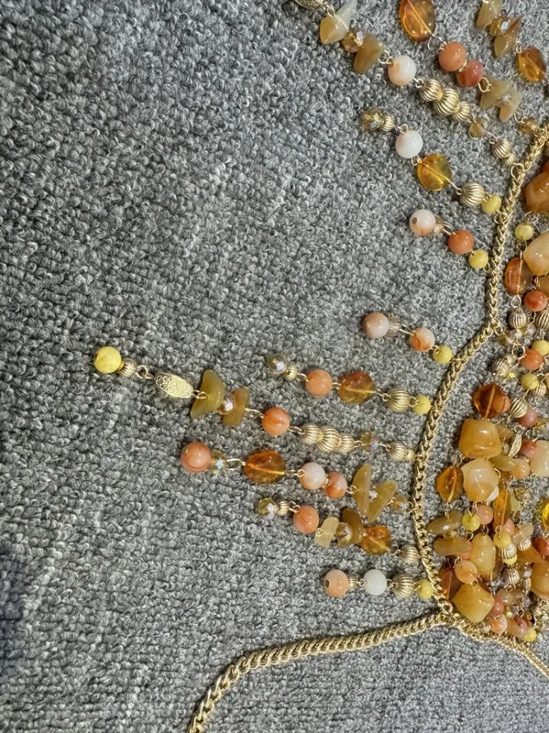 レディース クリスタルビーズストーン アジャスタブル ホルターネックレス セクシー ショートパールタッセル ブレストチェーン キャミソールトップ ステートメントジュエリー