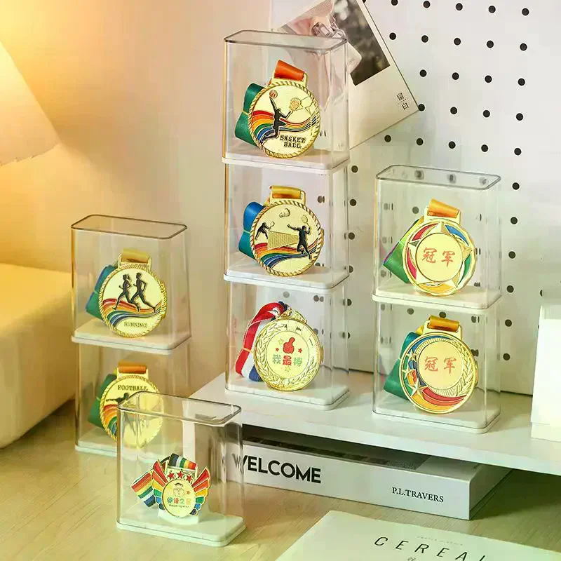 Multi-functional Medal Individual Display Box, Stackable Tabletop Transparent Plastic Visible Rectangular Storage Box