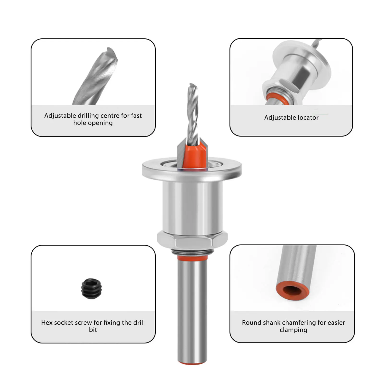 5Pcs Adjustable Depth Countersunk Bit Alloy Steel Silver Limit Taper Hole Drill for Woodworking Countersunk Bit Stopper