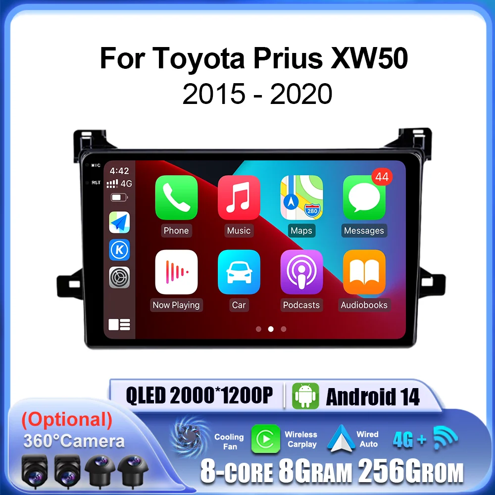 Wireless Carplay GPS Navigation 9 '' for Toyota Prius XW50 2015 - 2020 Car Radio 4G DSP Stereo Multimedia Video Player Autoradio