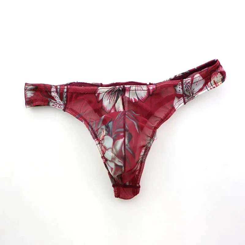 رجل الأزهار منخفضة الخصر مثير شق صالح T-ملخصات T الظهر رجل G سلسلة ملخصات شفافة السروال تنفس ثونغ BF هدية #6