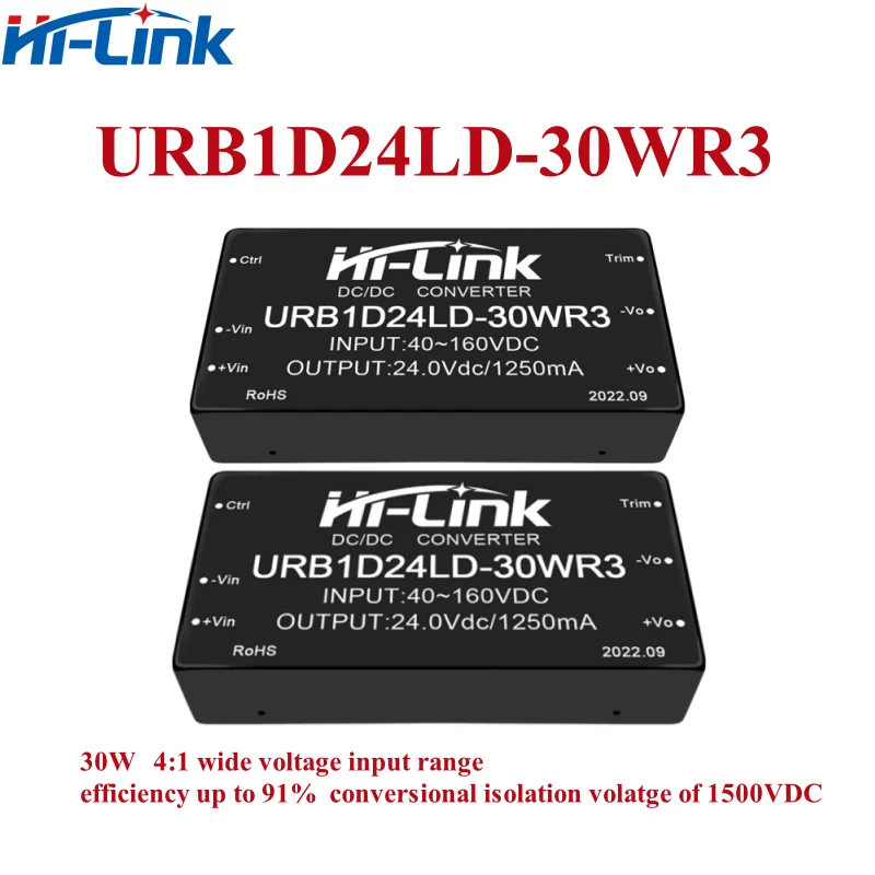 

Hi-Link Official URB2412LD-20WR3 DCDC Power Supply Module 20W 24V(9-36V) to 12V/24V 1666mA Output Isolated Step-Down Converter