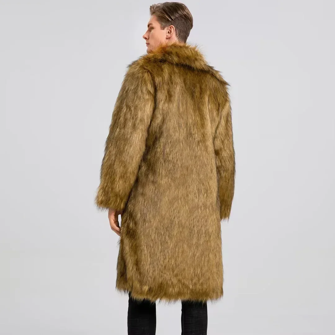 Men Faux Fox Fur Jacket Coat Winter Warm Thick Fluffy Long Sleeve Shaggy Outerwear Luxury Fur Long Jacket Bontjas Jackets Mens