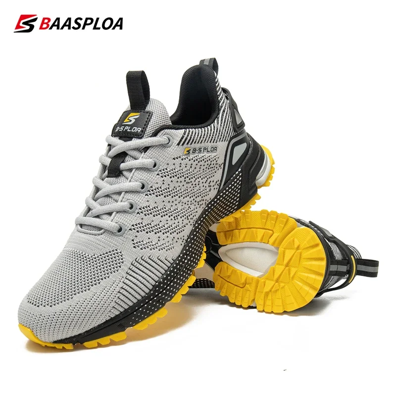 Baasploa Men Running Shoes Outdoor Lightweight Breathable Lace up Tennis Shoes Male Casual Non-Slip Professional Sports Shoes