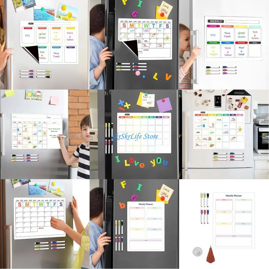 

E65E Fridge Calendar Weekly Planner Memo Board Whiteboard Calendar Monthly To-do-list Board Grocery Shopping List