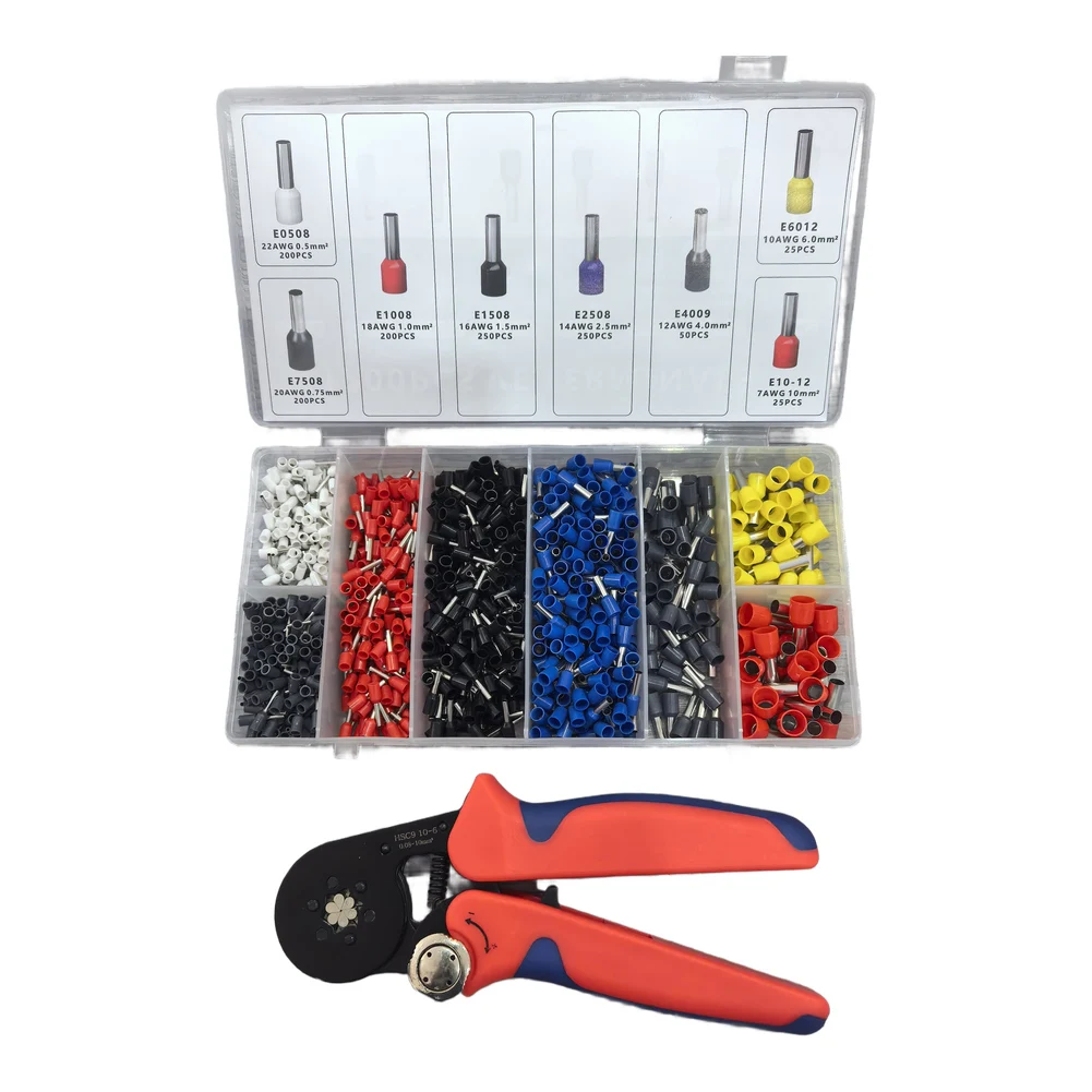 HSC9-10-6 Crimping Tool Kit with 1200 Color-Coded Ferrules for Quick Size Selection and Reliable Crimps on Stranded Conductors