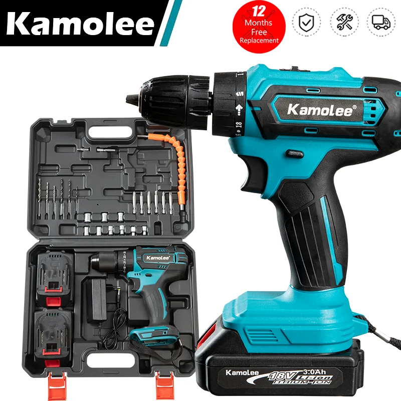 

Kamolee 10mm Brushed Cordless Electric Impact Drill Electric Screwdriver Home DIY Power Tools For Makita 18V Battery