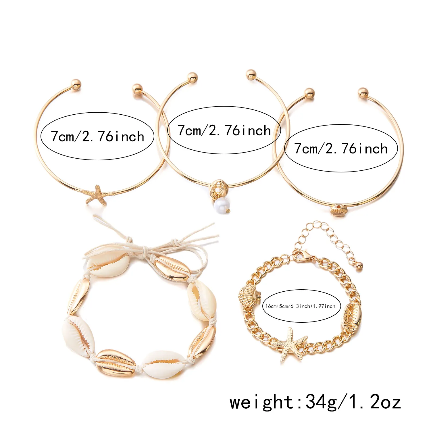5PCS Bohemian Handmade Shell Armbänder Set für Frauen Luxus Seestern Shell Anhänger Armband Sommer Strand Schmuck Zubehör – Detail 4
