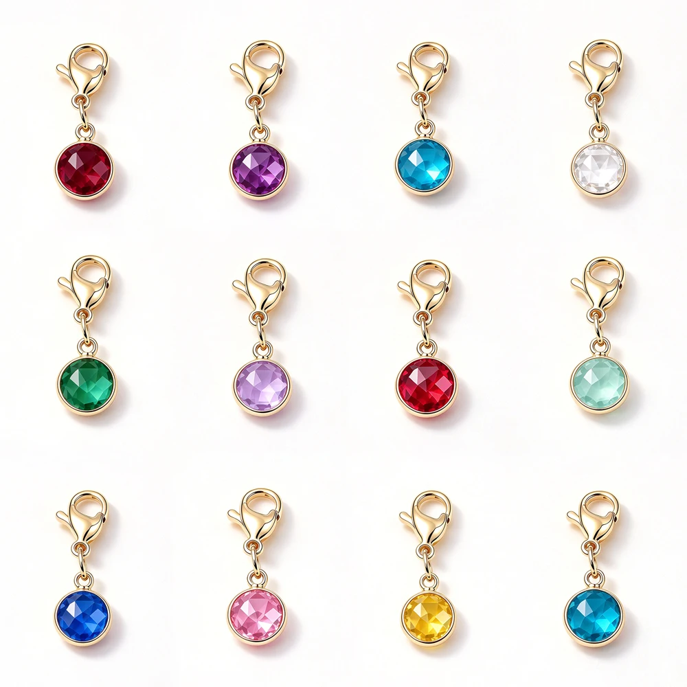 Fnixtar 10pcs Month Birthstone Key Chain Stainless Steel 12 Monthly Birthday Rhinestone Keychain Jewelry Accessories Gift