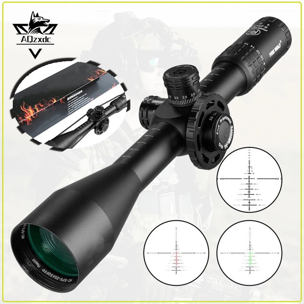 

Tactical FFP5-25X50 30mm Scope Airsoft Optical Rifle Scopes Telescope with Red Green Illuminated Hunting CS Shooting Equipment