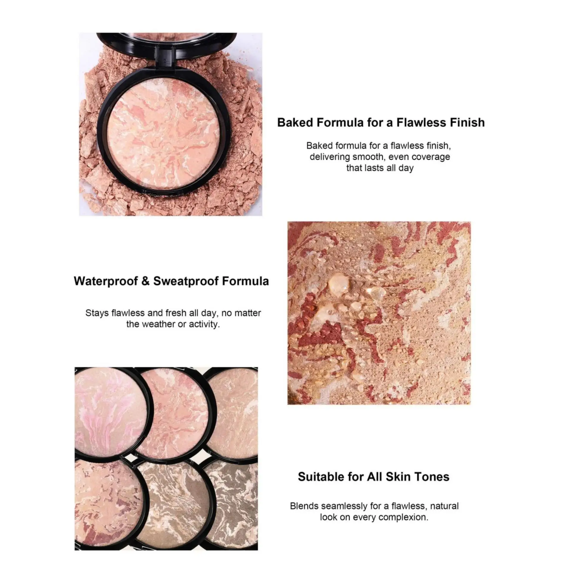 7-kleuren Baked Duo Matte Finishing Powder Foundation Compact Waterdicht Langdurig Volledige dekking Make-upbasis Gladde huid