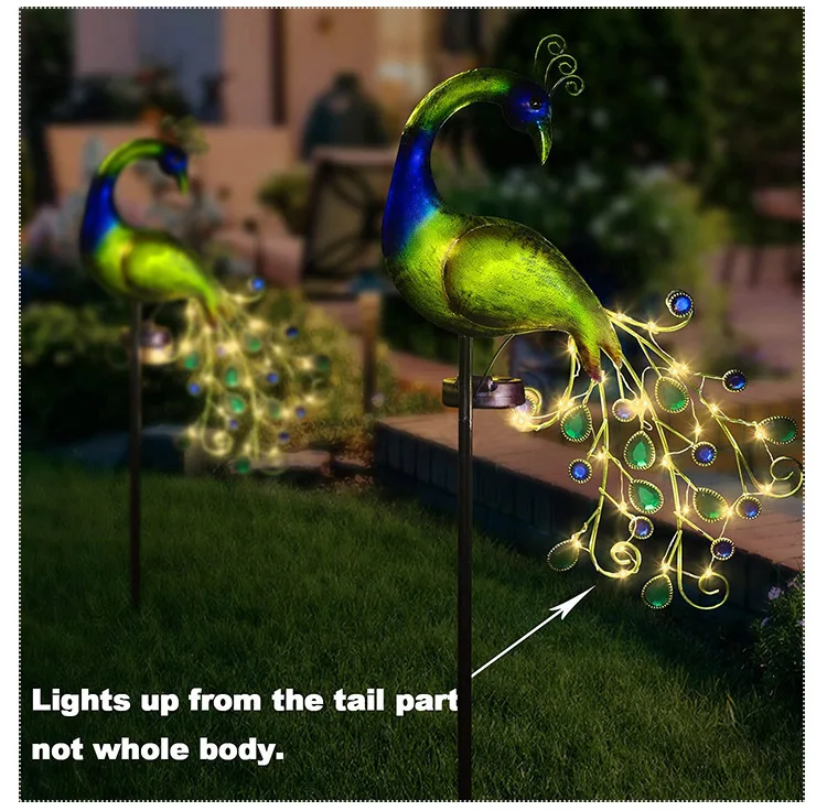 Solar Powered LED Lawn Light, Pavão, à prova d\'água, Fairy Garden Decor, Lâmpada para Pavilhão, Quintal Paisagem