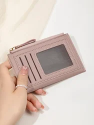 Minimalist ultra-thin coin wallet fashionable and portable PU leather wallet multifunctional credit card clip zipper card holder