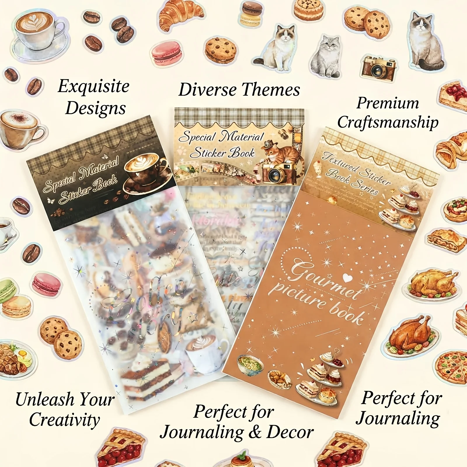 

20 листов предварительно вырезанных матовых наклеек Coffee Pet Gourmet, стикербук, наклейки из PET-пленки для скрапбукинга, ежедневников и планировщиков