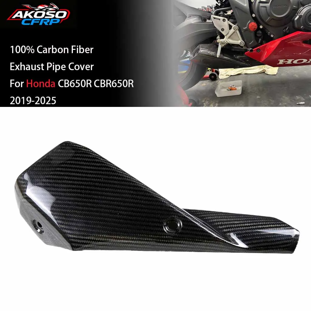 Motorrad-Zubehör für Honda CB650R CBR650R 2019-2025: Trockene 100% Carbonfaser-Auspuffabdeckung mit Wärmeisolierung und Verbrühschutz