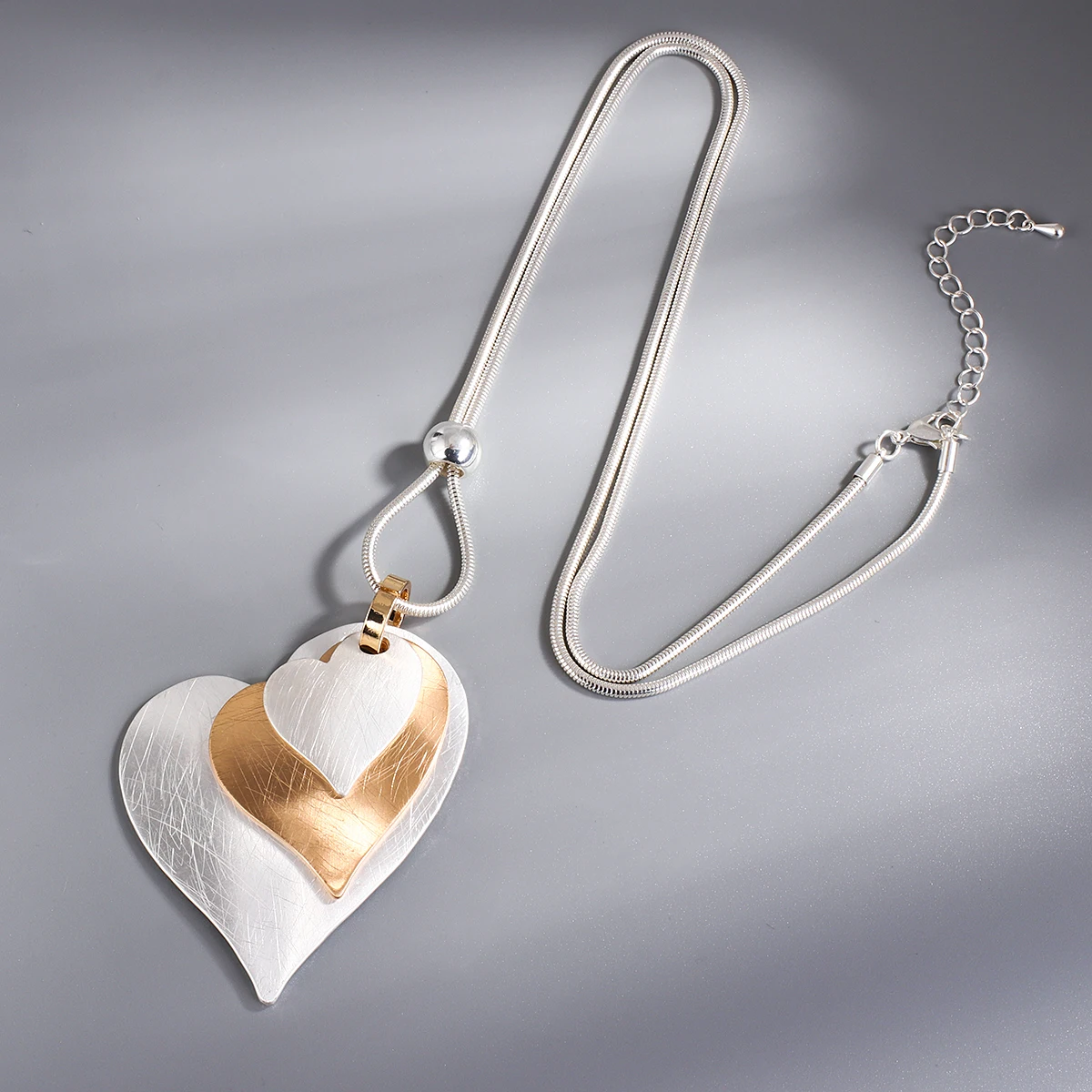 Women's Necklace Brushed Three Color Heart Love Shaped Pendant Silvery Long Sweater Chain Necklace Statement Daily Jewelry