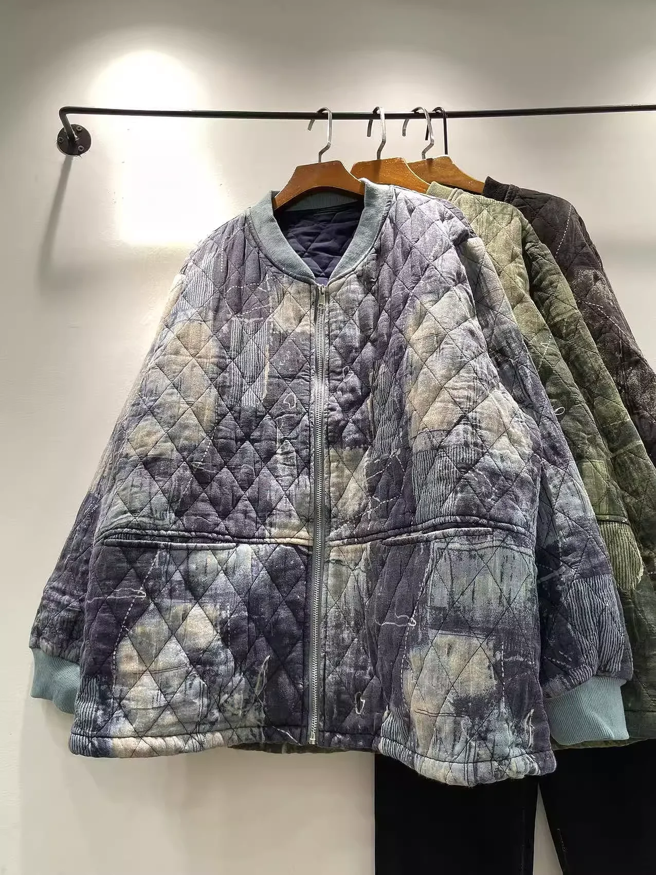 

2026 Обхват груди 128 см Mori Girl, осенне-зимняя хлопковая стеганая куртка, женская японская винтажная теплая синяя, серая, зеленая клетчатая куртка, верхняя одежда