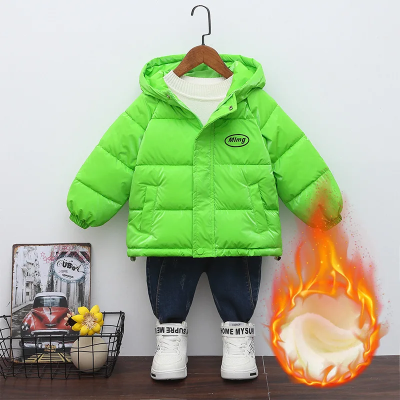 Children's Down Cotton Jacket Boys Girls Winter Glossy Shark Skin Wash Free Jacket Plush Thick Cotton Jacket Casaco De Frio