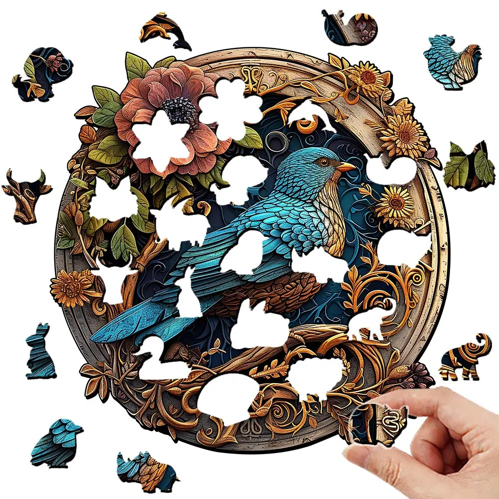 Wooden jigsaw Blue Bird gift box Exquisite gift Irregular animal shape jigsaw personalized senior unique gift family interaction