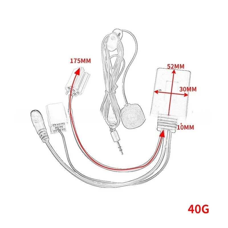 For Renault Megane 2 Updatelist Radio 8-pin+10-pin Car Bluetooth 5.0 Aux Cable Microphone Handsfree Mobile Phone Calling Adapter