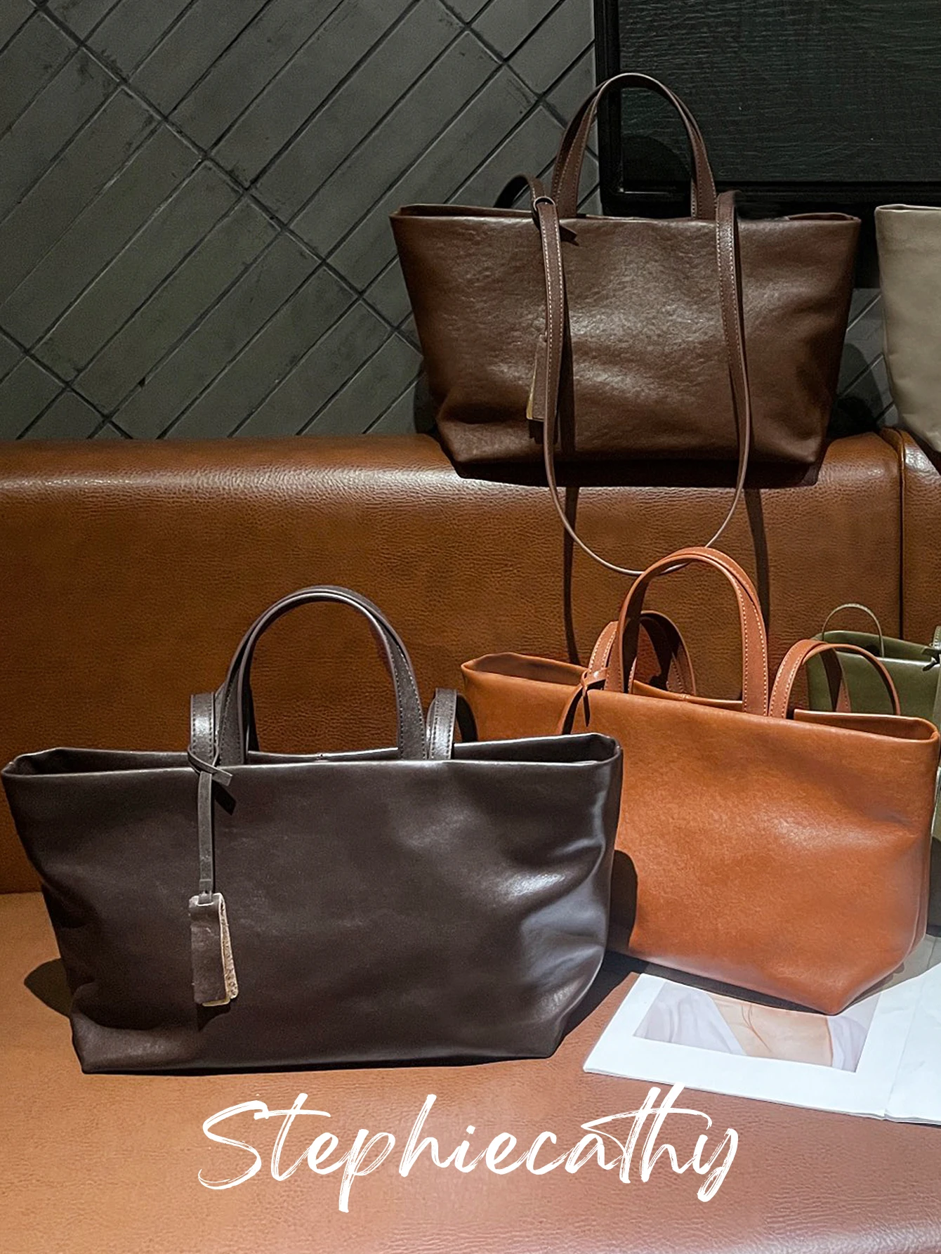 

SC Brand Classical Real Leather Handbag for Women Large Capacity Tote Versatile Shoulder Bag Casual Purse Daily Travel Commute