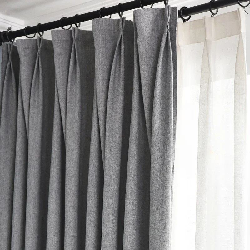 Nordic Style Monochromatic Curtains for Living Room and Bedroom, Cotton Curtains, Thickened Blackout Curtain, Kitchen Curtains