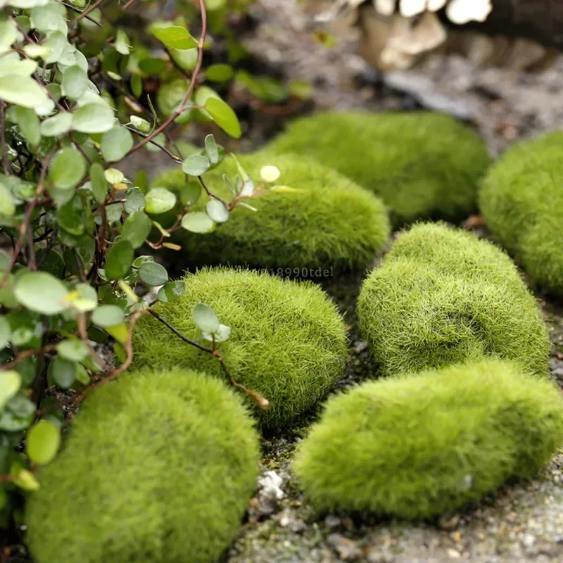 1pcs Fake Stone Artificial Moss Rocks Home Decor 3/6/8/10cm Simulation Plant DIY Decoration for Garden and Crafting Green