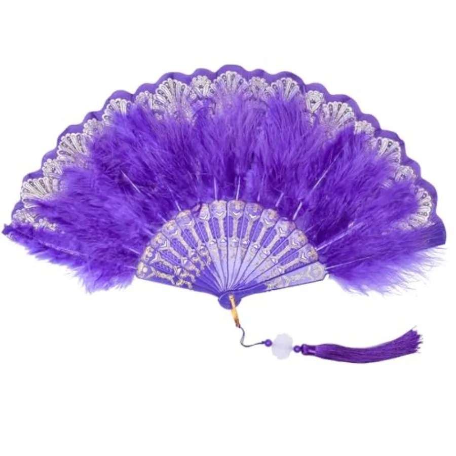 

Foldable Feather Fan Embroide Flower Handheld Chinese Folding Fans 1920s Feather Fan Flapper Hand Fan for Costume Party Wedding