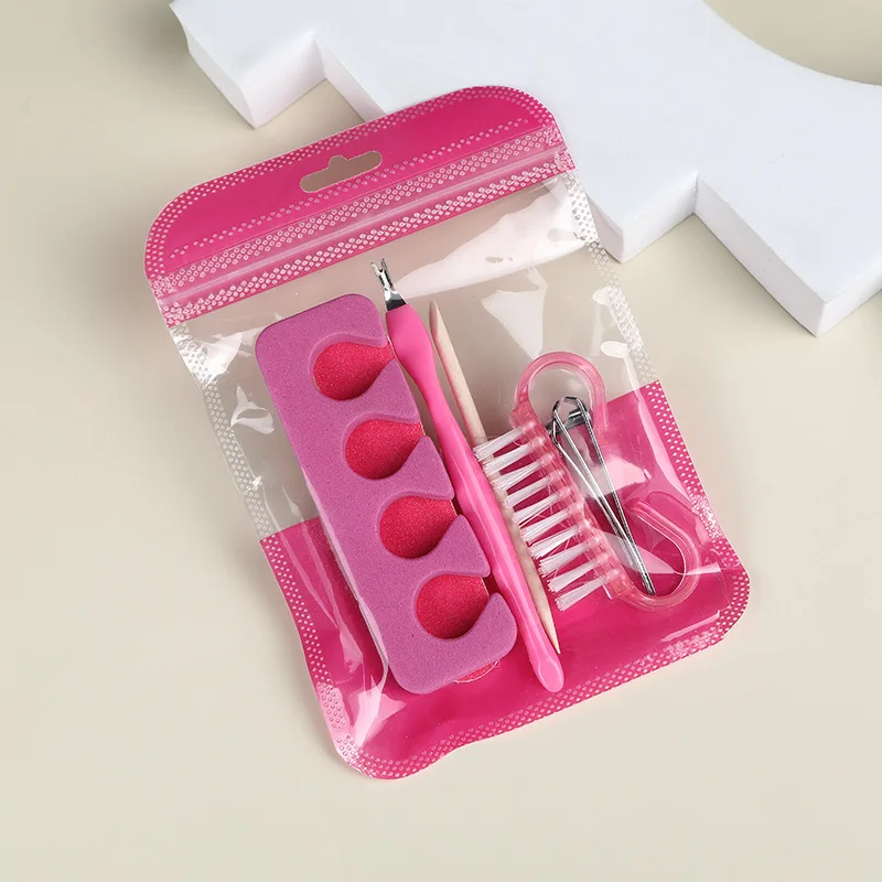 10pack/box New Portable Manicure 6Pcs Set Rose Red Nail File Polishing Strip Nail Cleaning Brush Tools