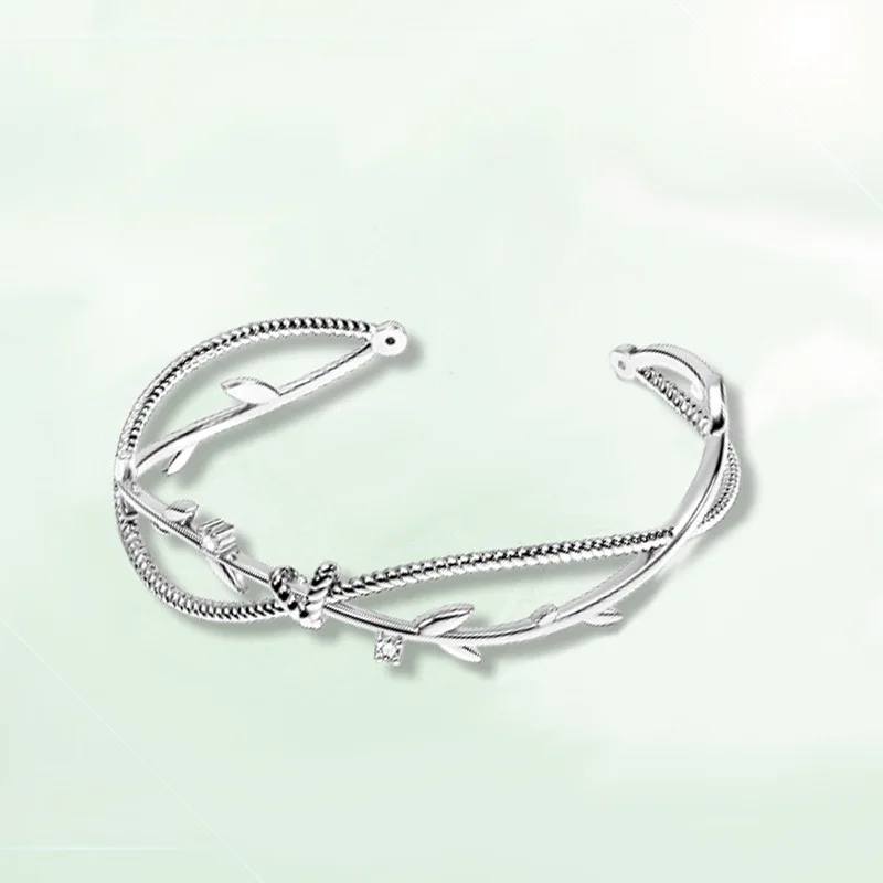 925 Sterling Silver Bracelets for Women Men String Accessories Retro Branch Shape Pattern Pendant Party Jewelry Gift