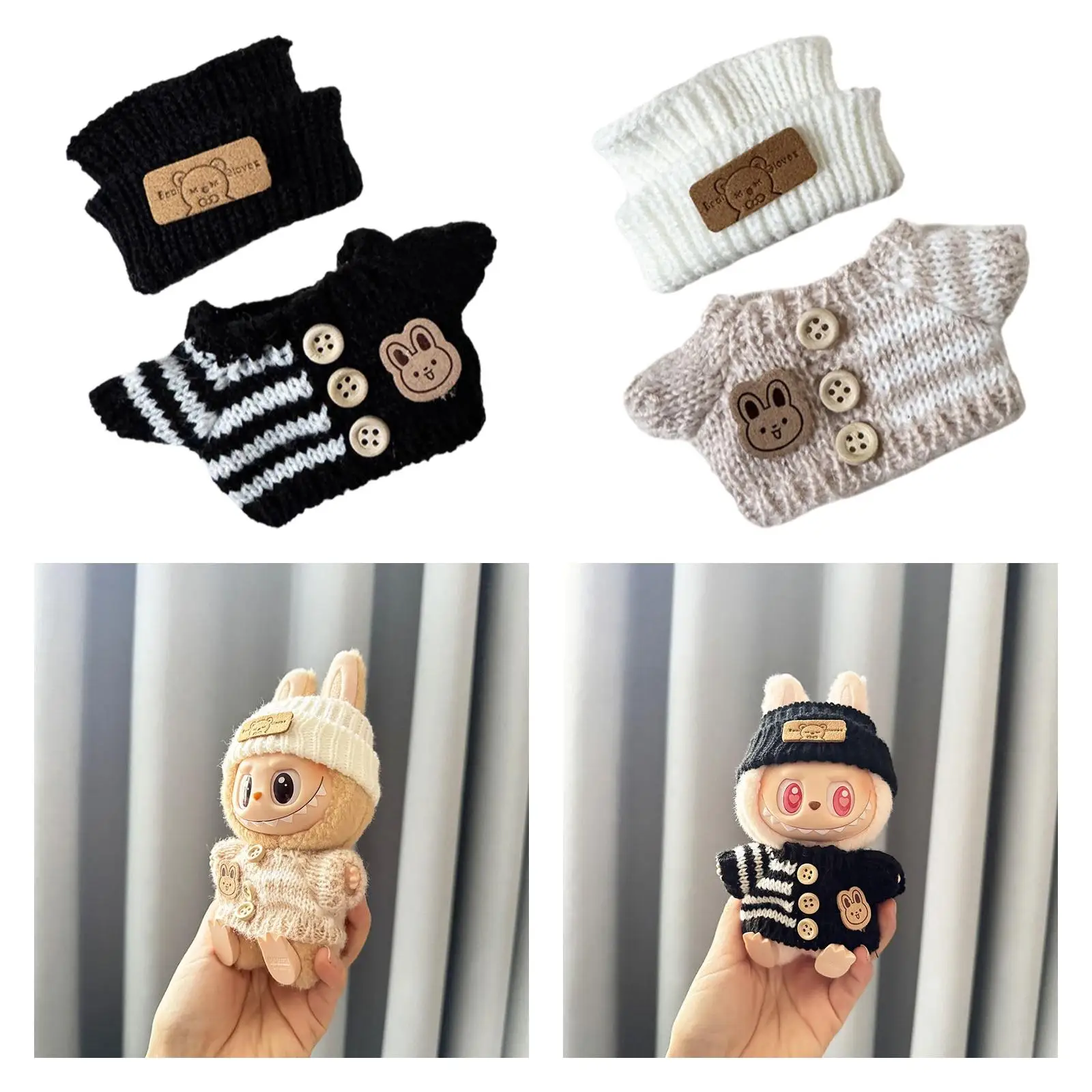 Plush Doll Clothes for 15cm-17cm Doll Sweater with Hat Dress up Soft Cartoon