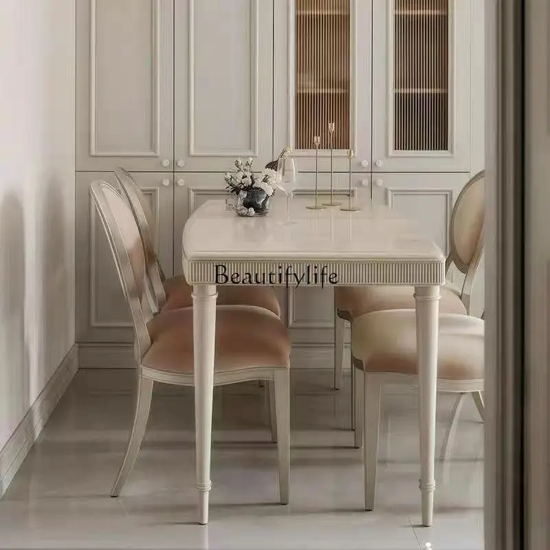 

American light luxury all solid wood dining table and chair combination rectangular dining table modern simplicity