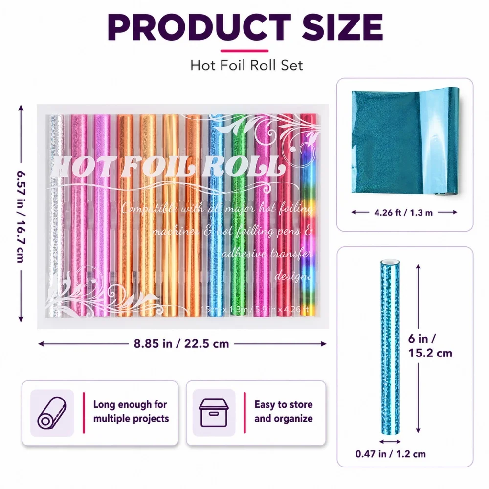 12pcs/Pack Rainbow 15cm x1.3m Hot Foil Rolls Heat Activated Foils For Adding Stunning Elements To DIY Scrapbooking Card Crafts