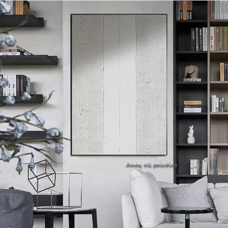 Handpainted Texture Oil Painting White Simple Abstract Mural Oil Painting Modern Art Home Decor Large-size Gray Wall Decoration