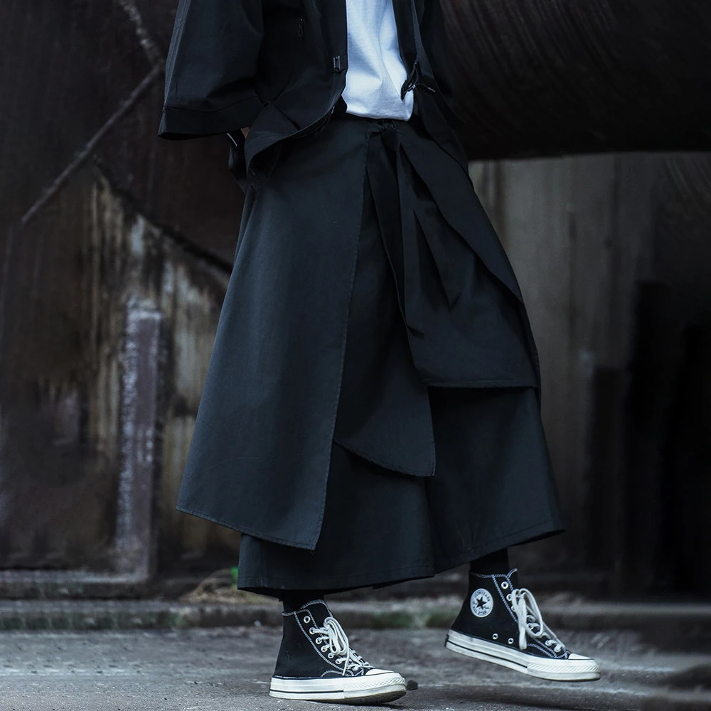 XS-5XL Winter Men’s Solid-Color Double-Layer Culottes American Vintage Fashion Trend High Street Casual Loose Men’s Bottoms