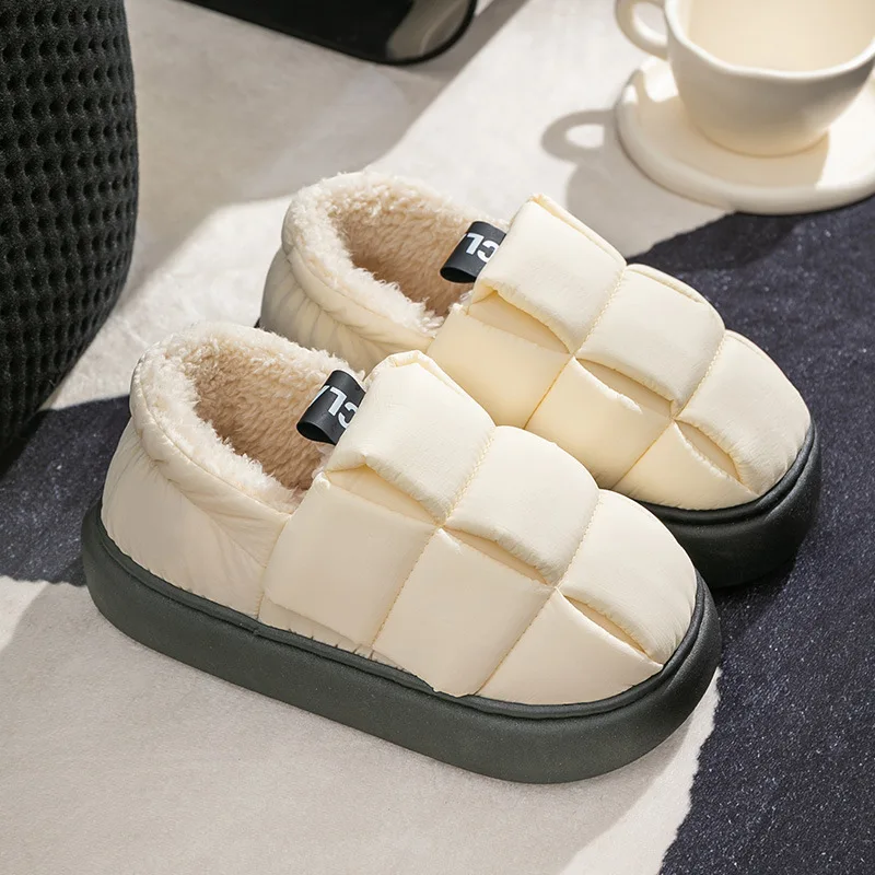 

Women Plush Slippers Warm Cotton Shoes for Women Non-Slip Thick Sole Slippers Men' s Indoor Waterproof Outdoor Casual Slippers