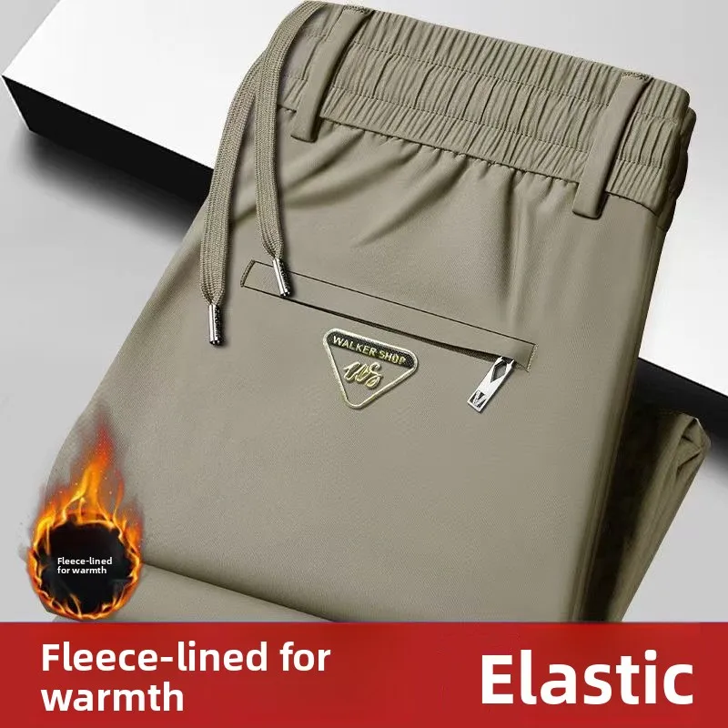Thickened Fleece Lined Straight Leg Men's Sport Pants Casual Warm Trousers for Autumn Winter Workwear Versatile Business Style