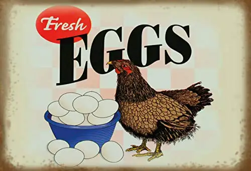 

Fresh Eggs Chicken Theme Metal Tin Sign 8x12 Inch Home Kitchen Travel Decor Retro Tin Sign