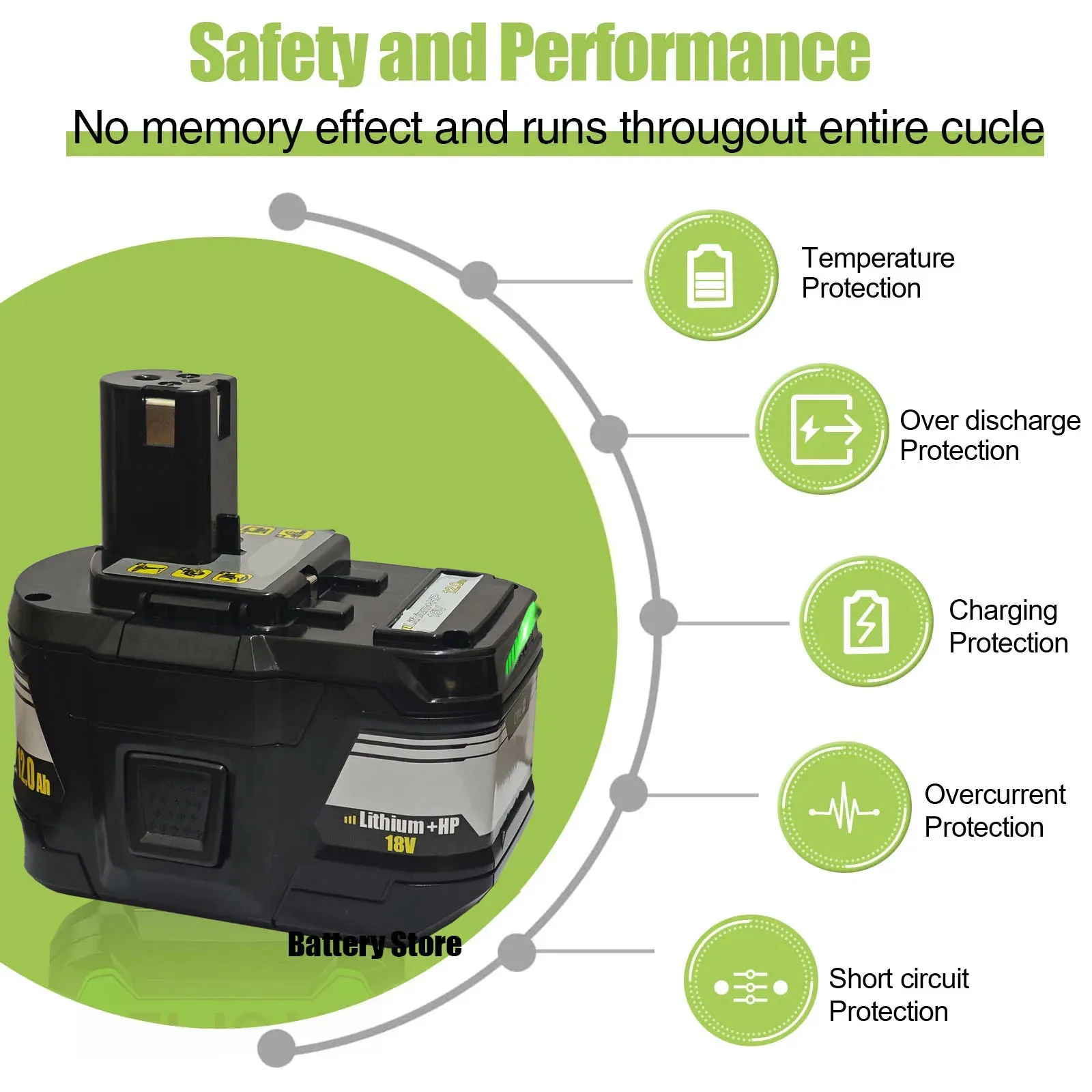 18V lithium-ion battery12.0Ah large capacity suitable for all Ryobi 18V power tools P107 P108 P109 P122 P190 cordless drill