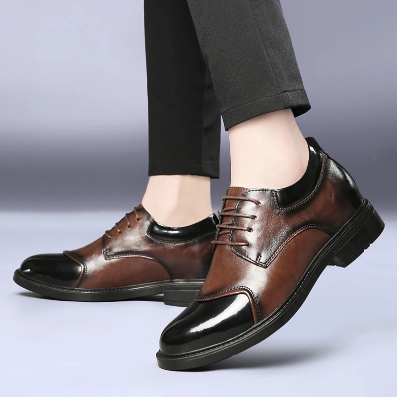 High Quality Spring Color Blocking Height Increasing Business Casual Men Shoes Personalized Fashionable Office Commuting（35-47）