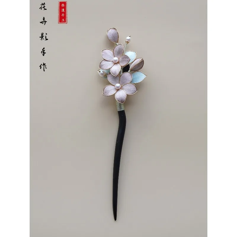 Handcrafted Sandalwood Hairpin Filigree Five-petal Flower Chinese Retro Niche Female Hair Decor