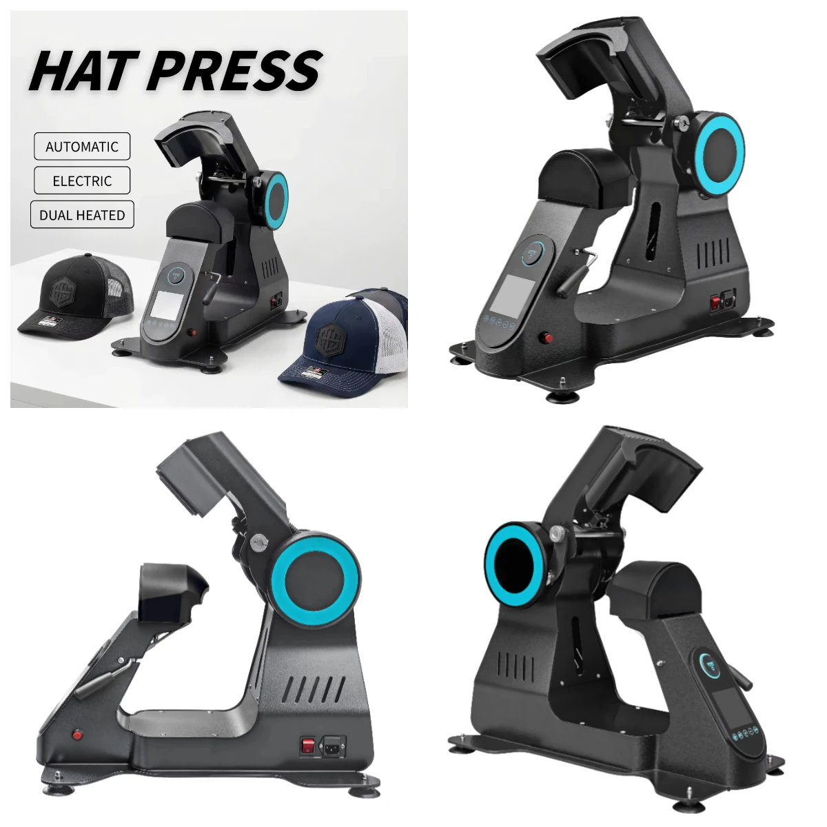 

WJW New Electric Automatic Dual Heat Hat Press Machine with Smart LCD Screen for Professional Headwear Decoration CP2815-4