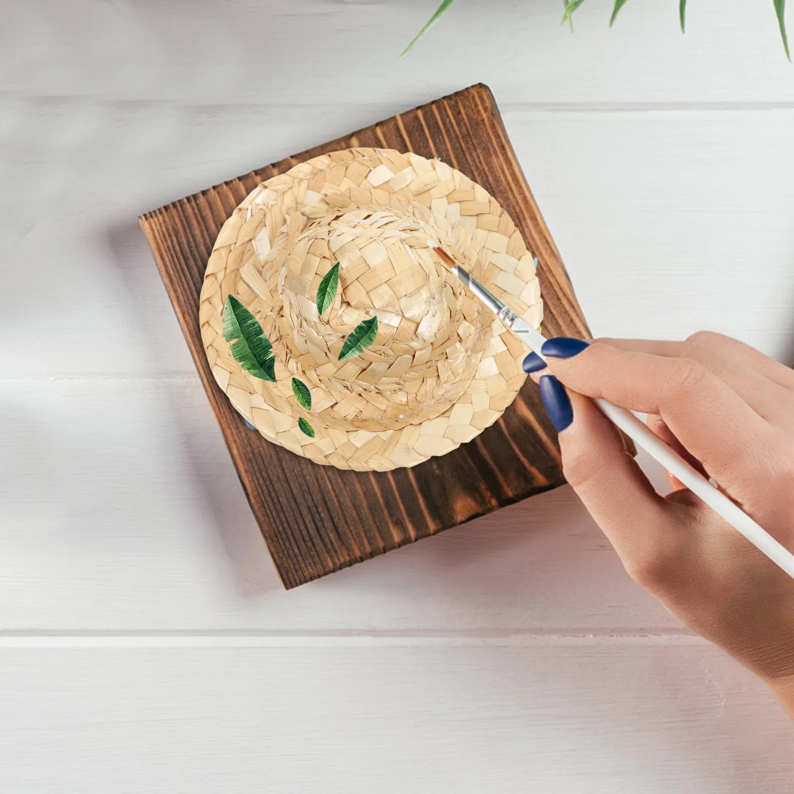 

1Pcs DIY Straw Hat for Children Art Painting Props Home Decoration Mini Hat for Nursery Crafts DIY Painting Props